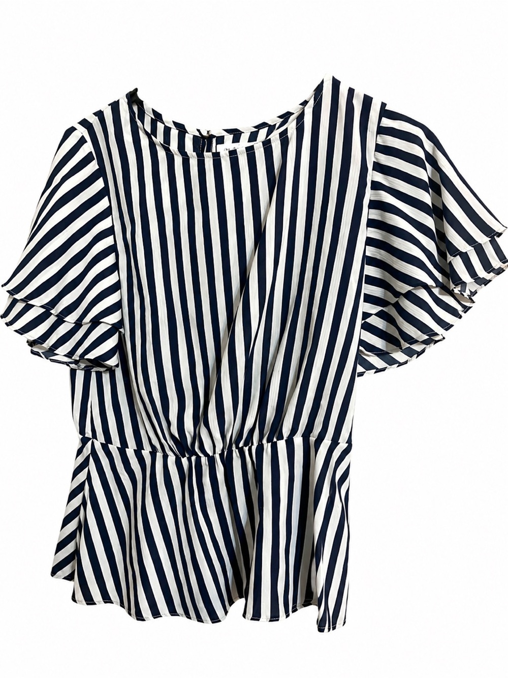 Mustard Seed Navy Stripe Peplum Flutter Sleeve Boho Blouse Size Small